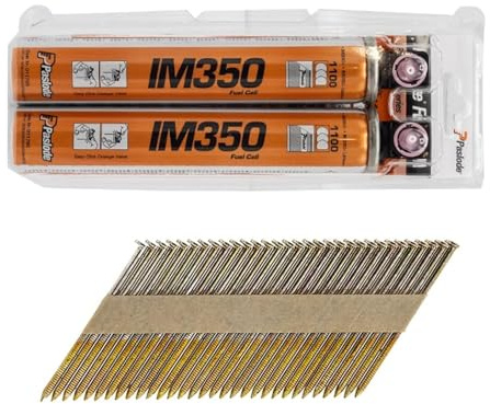 UnitSteel 34° Clous en Bande Papier Tête en D - 3,1x80mm, 3.000 Piéces, Clous à Bande pour Cloueuse, IM350 Lisse/Brut, pour Toutes les Marques, 2x Cartouches de Gaz pour Cloueur IM350