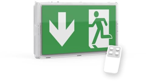 ENOVALITE LED Fluchtwegleuchte Notleuchte mit Akku und Test-Funktion - Dauerbetrieb o. Notbetrieb - Aufbau Einbau - Rettungsweg Notausgang Notfall EXIT IP65 (8h Akku + Remote)