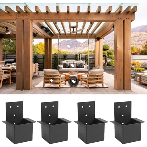 Lot de 4 supports de pergola, 10,2 x 10,2 cm, connecteurs de pergola avec 44 vis, pour poteaux en bois, connecteur de poteau de pergola, garde-corps