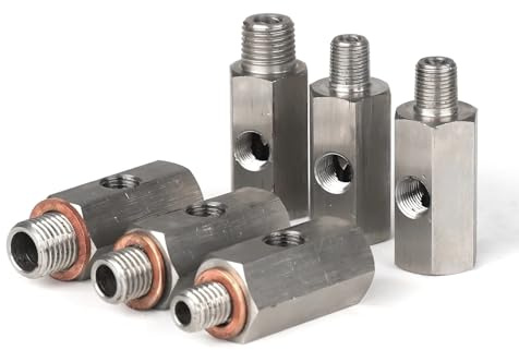 Stickoxid-Nox-Sensor Edelstahl-Seitenlöcher Öldrucksensor-Anschluss 1/8 NPT-Buchse Auf M12 M10 M14 Zuleitungsmessgerät T-Adapter(1-8NPT M14X1.5)