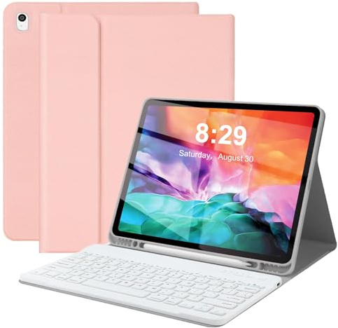 Keyboard Case for iPad Pro 12.9 inch (Old Model) 2015 1st / 2017 2nd Gen - Rechargeable, Detachable Wireless Bluetooth Keyboard - Folio Smart Leather Cover with Pencil Holder for iPad Pro 12.9” - Pink