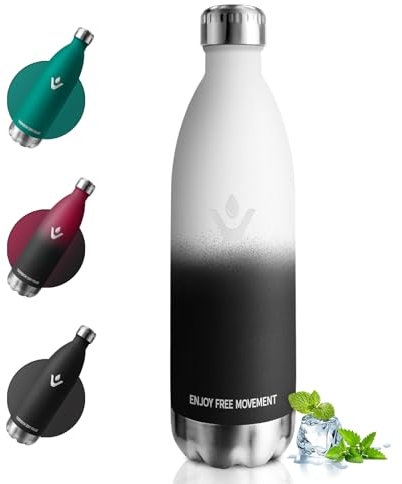 Cantimplora Termica 1L, Botella Agua Termica Acero Inoxidable sin BPA, Botella Termo con Doble Pared, Termo Agua Reutilizable a Prueba de Fugas, Botella Agua para Niños, Escuela, Oficina, Gimnasio