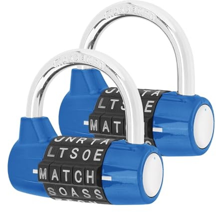 HOJLKLD Cadenas à Code, Cadenas à Combinaison de 5 lettres, Cadenas Casier, Manille de 7mm pour les casier de l'école, de gym, les portes, les valises, les cabanes (2, Bleu+Bleu)