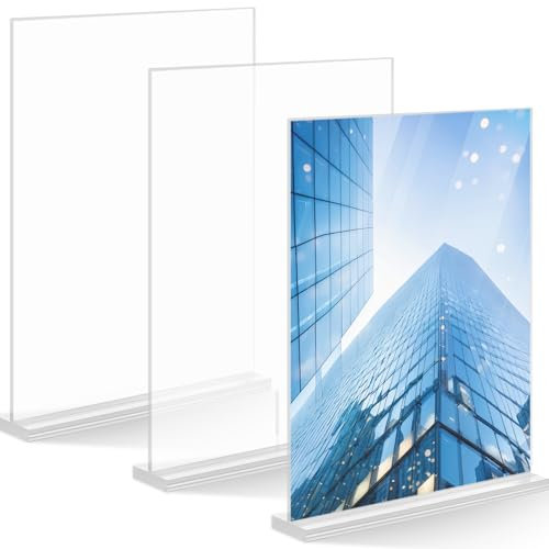Aurobest 3 Pièces A4 Porte Affiche Acrylique, Présentoir Table Brochure Plexiglas Transparent, Support Affichage Panneau Carte Menu Face Double, Cadre Photo pour Restaurant, Bureau, Hôtel, Exposition