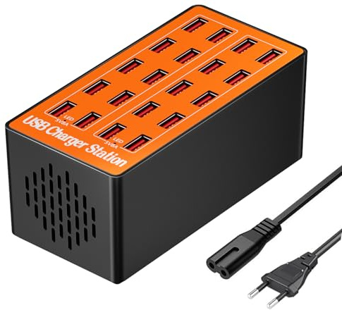 20-portars 80 W USB-laddningsstation, inhemsk skrivbordsladdare med Multi-Port-design för i phone, Samsung, Google och mer