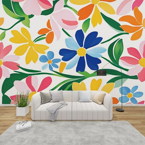 AevuCub Flower Mural Wallpaper for Living Room Bedroom Decor - Colourful Floral Wall Mural, Girls Wall Art, Non-Woven Photo Wallpaper 3D Effect, 150x105 cm