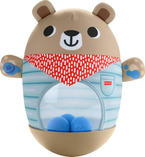 Fisher-Price Friendship Forest Bat & Wobble Oso Hinchable | Juguete de actividad tambaleante, 33 cm alto, desarrolla habilidades motoras gruesas, bebés 6+ meses, JLB83