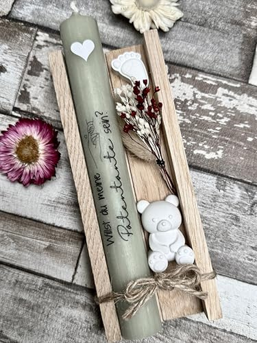 Dinala Patentante fragen - Willst du meine Patentante sein - Tolle Kerze in Holzbox - liebevolle Botschaft - Trockenblumen - Besonderes Geschenk (Salbei)