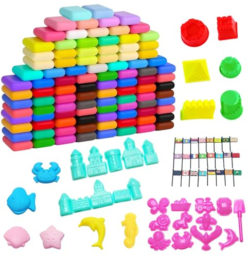 Modelliermasse Lufttrocknend Ton,Air Dry Clay Set,100 Beutel Modelliermasse in 100 Farben, Lufttrocknend, Kinder Bastelset mit Werkzeugen für kreatives Gestalten, schnell trocknend, superleicht, ide