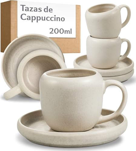 Cosumy 4 Tasses à Cappuccino 200 ml Noir – Soucoupes – Tasse Céramique