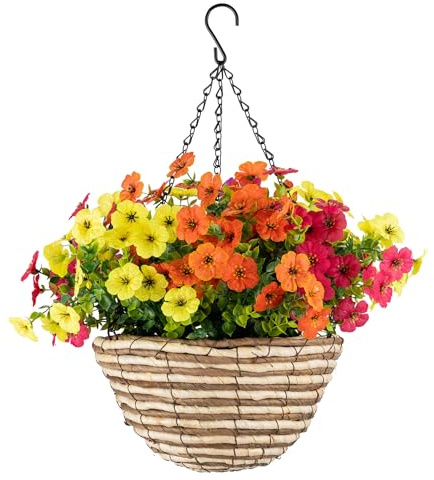 CHRISTOW Artificial Sweet Violet Hanging Basket, Multi-Coloured, 25cm