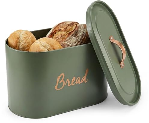 Besto Bread Bin for Kitchen | Green Large Metal Bread Box with Copper Coated Handle for Storing Breads & Slices | Aesthetically Beautiful Bread Bin Vintage