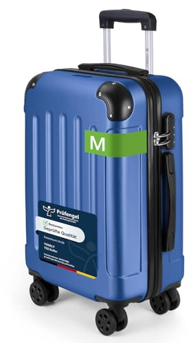YONSLY Trolley Koffer, Reisekoffer Suitcase, Rollkoffer Handgepäck, Hartschalenreisekoffer, Teleskopkoffer mit 4 Rollen 360°, Zahlenschloss, Gummigriff für Tourismus, Reisen(M, Saphirblau)