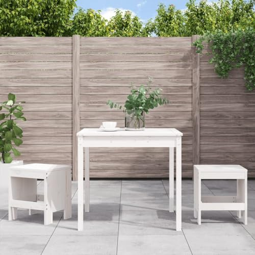 CongVVFV 3-TLG. Garten-Bistro-Set aus massivem Kiefernholz in Weiß mit robuster Tischplatte und praktischen Barhockern für Terrasse Balkon Gartenmöbel