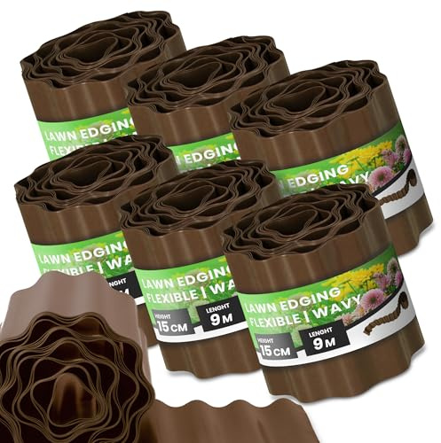 Instalguru Bordura Giardino 15 cm 54 m Profilo Prato Flessibile Separatore Aiuole Plastica Marrone Resistente Intemperie Cordolo Orto Striscia Divisoria Muretto Stop