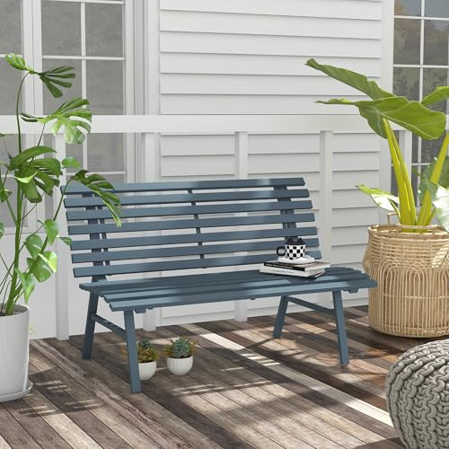 HOMELEN Gartenbank Sitzbank Parkbank, Lattendesign, wetterbeständig, Aluminium, 123 x 67 x 79 cm, Blau,blau, 123 x 67 x 79 cm, 2-Sitzer, 240 kg Tragkraft, ideal für Terrasse, Balkon, Garten & Veranda