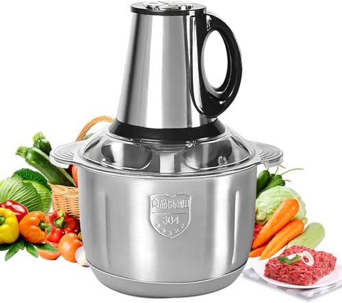 Hachoir Électrique en Acier Inox 5L, Hachoir à Viande 500W avec 3 Vitesses, Robot de Cuisine avec 5 Lames en Cyclone pour Viande, Légumes et Oignons, Mini Robot Hachoir Multifonction Rapide (Noir)