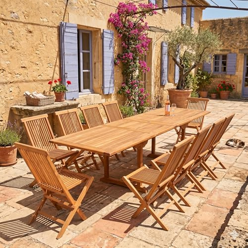 CONCEPT USINE - Lubok : Salon de Jardin Teck huilé 10 Personnes - Table Rectangle + 10 chaises
