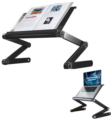 Uncaged Ergonomics Verstellbarer Buchhalter und Laptop-Ständer – tragbarer Aluminium-Ständer für Lehrbücher, Kochbücher, Rezeptbücher und Tablets