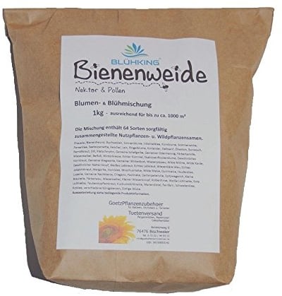 1kg Bienenweide Nektar & Pollen Blühmischung Blumenmischung Blumenwiese für bis zu 1000m² von BLÜHKING®