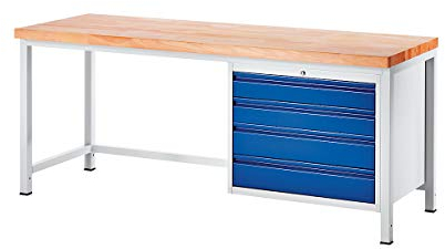 RAU | Werkbank | Gestellbauweise | 4 Schubladen Größe XL | Tiefe 900 mm | Breite 1500 mm