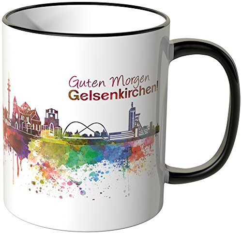 WANDKINGS® Tasse, Schriftzug Guten Morgen Gelsenkirchen! mit Skyline - SCHWARZ