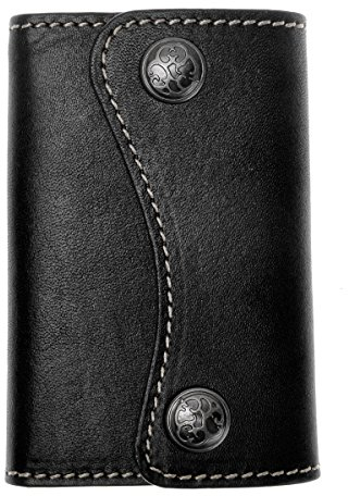 ZLYC Genuine Leder Two Buttons Key Geldbeutel Card Holder Key Case Keychain Schlüsselmäppchen(Schwarz),Einheitsgröße
