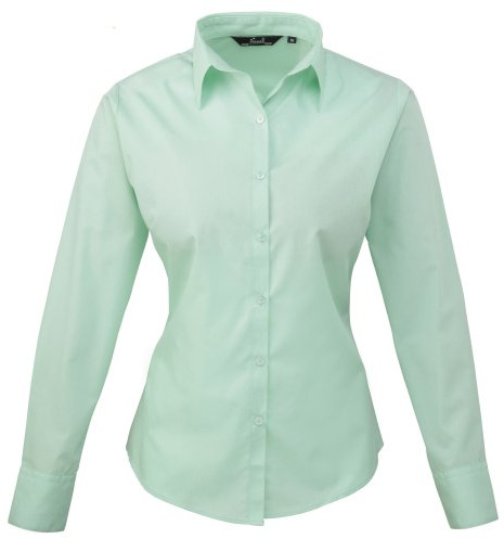 Premier Womens/Ladies Poplin Long-Sleeved Blouse (14) (Aqua)