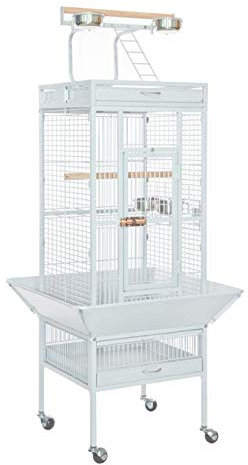 BPS Jaula Grande para Loro Pájaro Pajarera Periquito Canarios con Parque de Juegos Saltado Comedero Color Blanco/Negro 62 * 62 * 156 cm (Blanco) BPS-1300BL