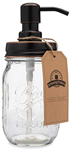 Jarmazing Products Mason Jar Seifenspender mit Ölgeriffeltem Bronzefarben, mit 454 ml Kugel Oil-Rubbed Bronze