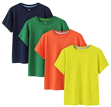 LAPASA Pacco da 4 T-Shirt 100% Cotone Bambini e Ragazzi Unisex Multicolore 9-10 Anni