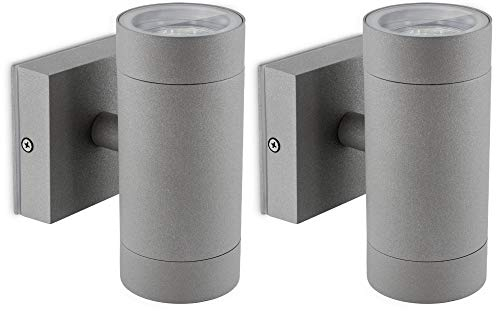 SSC-LUXon 2er Set LED Wandleuchte Up & Down IP54 für Außen - inkl. 2x LED GU10 3W warmweiß 2700K 230V - Wandlampe in Alu Grau anthrazit