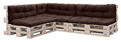 Pillows24 – Palettenkissen – 8-teiliges Set | Palettenauflage für Palettensofa | Sitz- und Rückenkissen für Europaletten | Palettenmöbel Indoor & Outdoor, UV-beständig | Made in EU | Braun