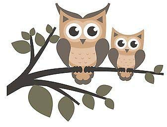 Aufkleber Eulen im Baum I 12 x 9 cm I Beige I Dekorations-Idee I Eulenfamilie I Eulenfans I Wanddeko für Kinderzimmer Zimmertür Baby I dv059