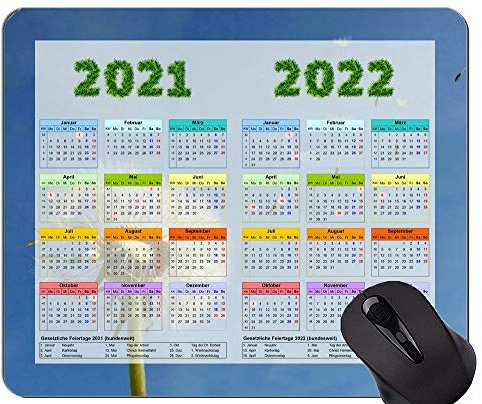 Kalender für 2021-2022 Jahr Mouse Pad Office Mouse Pad, Nahaufnahme von Löwenzahn in Blue Sky Mousepads