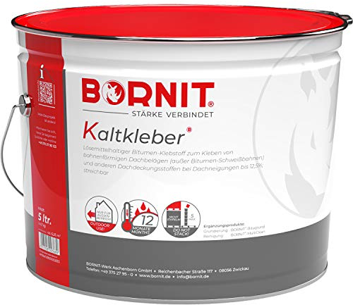 BORNIT Bitumenkleber Kaltkleber für Dachbeläge bis 12,5% Neigung 5 L, Mittelviskoser Klebstoff auf Bitumen-Lösemittel-Basis, haftet auf Beton, Mauerwerk und vielen Dachbelägen