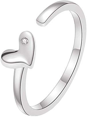 925 Echtsilber Ring Verstellbar Herz in Silber, Gold und Rosegold mit Stein für Damen u. Frauen einstellbar Ringe, Damenring Schmuck (Silber)