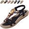 Acfoda Sandales Femme Été Confortable Plats Nu Pieds Cuir Tong de Plage Mode Claquettes Bout Ouvert avec Strass Noir 39 = FabricantTaille 40