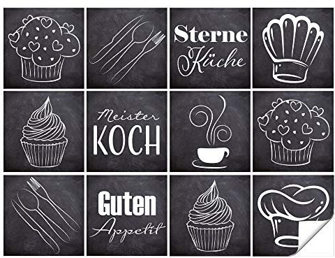 GRAZDesign Fliesenaufkleber Küche in Grau, Klebefliesen Wandfliese selbstklebend - Steinoptik in grau mit Sterneküche