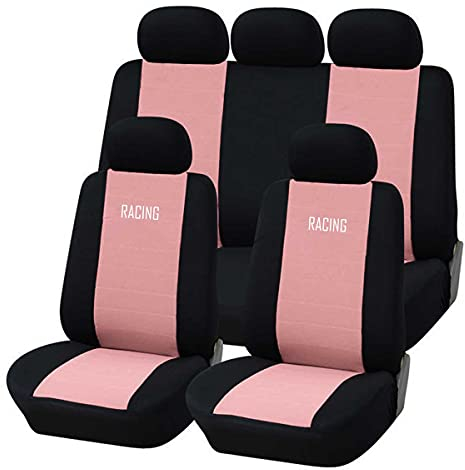 Lupex Shop a19M_Rosa Universal Autositzbezüge A19M | Rosa Schwarz | Universal Sitzbezug Set für vorne und hinten | Airbag-kompatibel | Autozubehör Innenraum