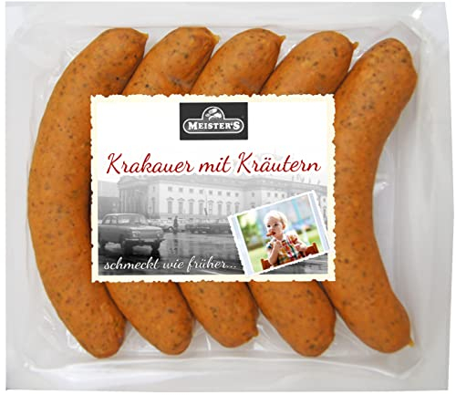 Krakauer Wurst mit Krätuern | als Krakauer Bratwurst grillen oder wie Bockwurst und Wiener zubereiten | bekannte Imbisswurst 10x150g