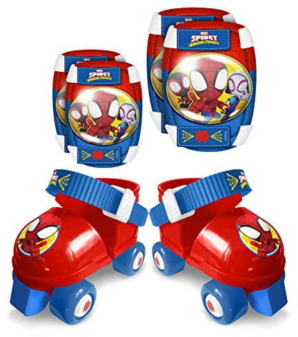 ROLLER SKATES sizes 23/27 + ELLBOGEN und KNIESCHÜTZER SPIDEY, BLUE & RED