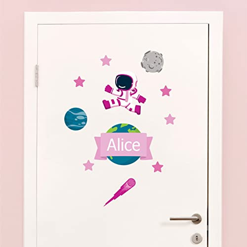 My Nametags® Sticker per Porte Personalizzati Tema Ragazza Spaziale | Decorazione Autoadesiva per Pareti, Porte o Mobili | Adesivi per Porte Facili da Applicare per Camera da Letto o Cameretta