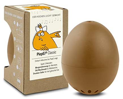 PiepEi Classic Braun - Singende Eieruhr zum Mitkochen - Eierkocher für 3 Härtegrade - Piep Ei mit 3 Melodien - Lustiges Kochei - Musik Eggtimer - Brainstream