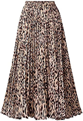 Leoparden Rock Damen Sommer Midi Lang Röcke Hohe Taille Faltenrock Mädchen Sommerrock Skirt S