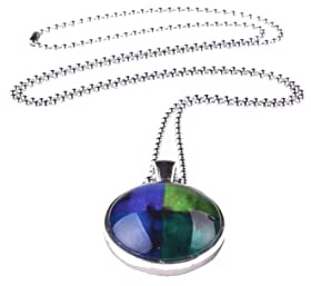 Adi-Modeschmuck Kette 'Inga', 70cm Kugelkette mit 25mm Anhänger | Zweiseitiger Anhänger, Farbige Motive unter Glas Cabochons, Handgearbeitet in Berlin