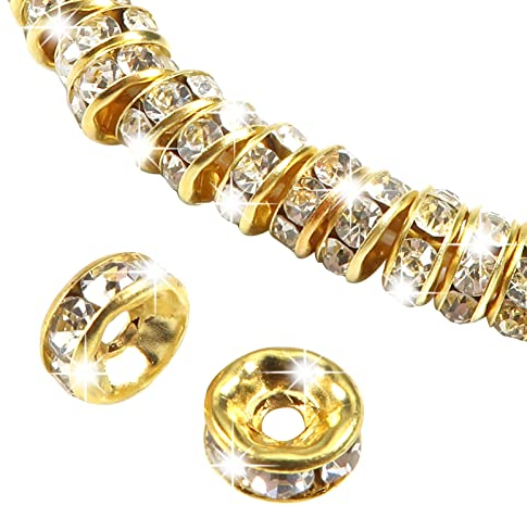 TOAOB 100pcs Rondelles Perles d'Espacement en Métal 6mm Or avec Strass pour Fabrication de Bijoux Collier Bracelet DIY Artisanat