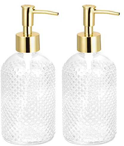 sourcing map Lot de 2 distributeurs de savon vides en verre avec pompes pour cuisine, salle de bain, 500 ml, transparent