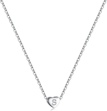 RWQIAN Silber Herz Buchstabe Kette Damen- Edelstahl Initialen Kette Alphabet S Buchstabe Kettenanhänger Halskette Geschenk 16+2
