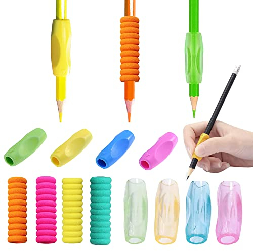 12 Stück Bleistift Griffe, Stifthaltung Hilfe Kinder, Silikon Stift Griffe, Stiftgriffe Schaumstoff, Linkshänder Rechtshänder Bleistift Griffe und Ergonomische Schreibhilfe für Kinder